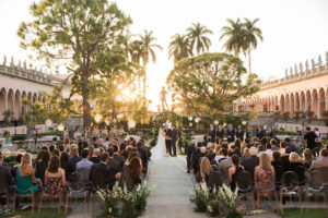 Florida Bride and Groom Sunset Wedding Ceremony Garden Courtyard Portrait | Sarasota Wedding Venue RIngling Museum | Tampa Bay Wedding Planner NK Weddings