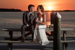 Florida Bride and Groom Waterfront Sunset Wedding Portrait