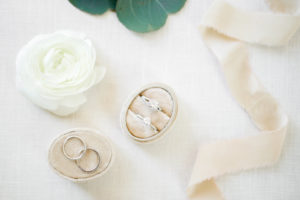 Round Diamond Engagement Rings in Ivory Velvet Ring Box and Two Diamond Wedding Rings | Tampa Bay Wedding Photographer Lifelong Photography Studios
