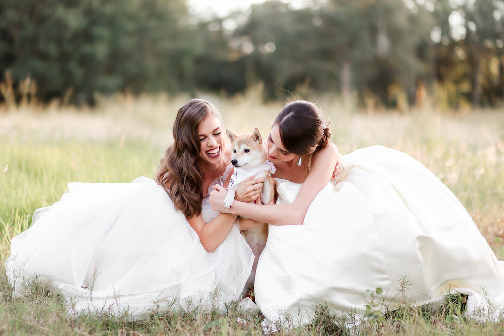 Outdoor Florida Bride and Bride Lesbian Gay Couple Wedding Portrait with Dog | Tampa Bay Wedding Photographer Lifelong Photography Studio | Wedding Planner Love Lee Lane