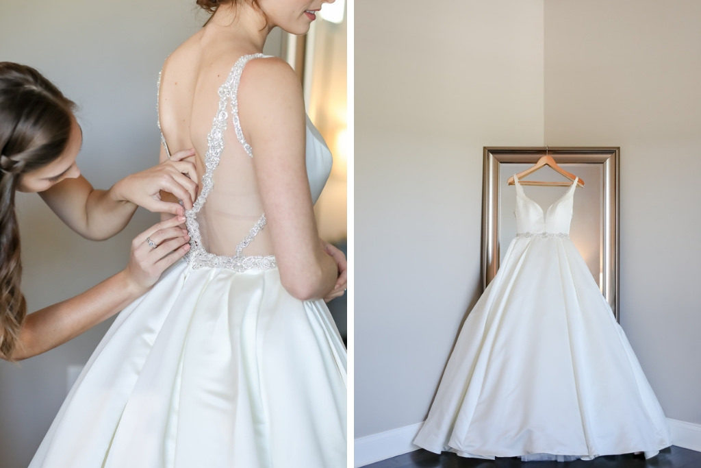 Florida Bride Getting Ready Wedding Portrait in White A Linve Shavon Chiffon Deep V Neckline with Crystal Beaded Straps and Back Detailing | Tampa Bay Wedding Photography Lifelong Photography Studio
