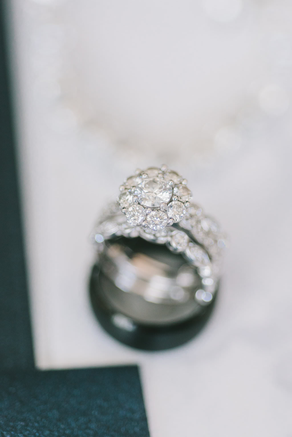 Round Halo Diamond Engagement Ring and Diamond Wedding Ring | Tampa Bay Wedding Photographer Kera Photography