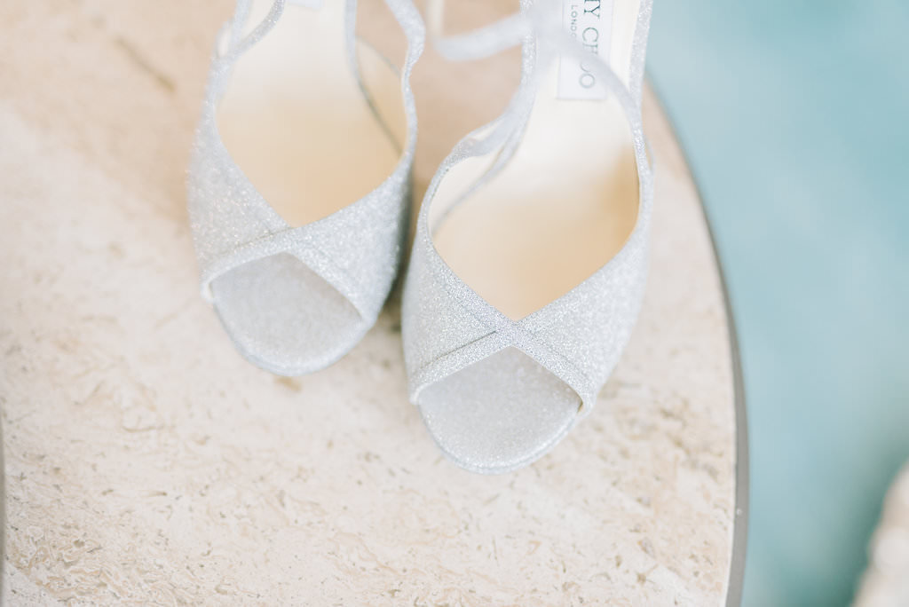 Jimmy Choo Silver Glitter Strappy Sandal Wedding Heel Shoes | Tampa Bay Wedding Photographer Kera Photography