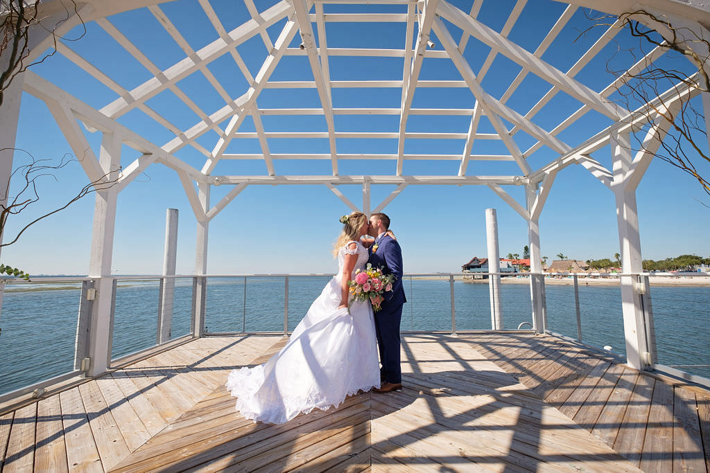Florida Bride and Groom Waterfront Private Dock Wedding Portrait | Island Inspired Wedding Venue The Godfrey Hotel and Cabanas Tampa | Tampa Bay Wedding Photographer Marc Edwards Photographs