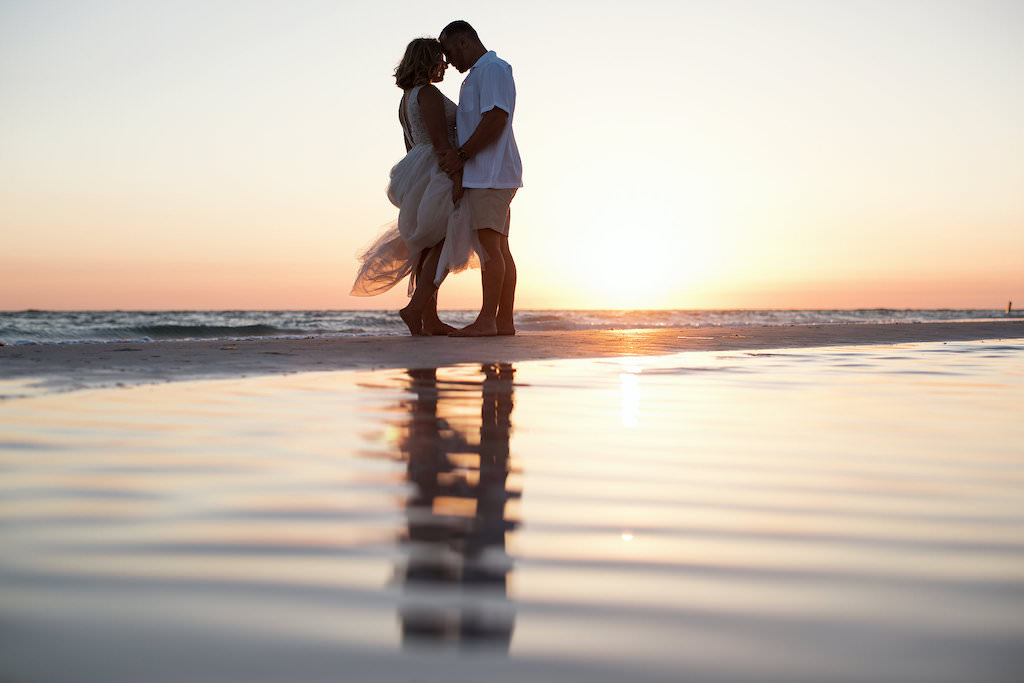 Florida Bride and Groom Intimate Sunset Beach Wedding Portrait
