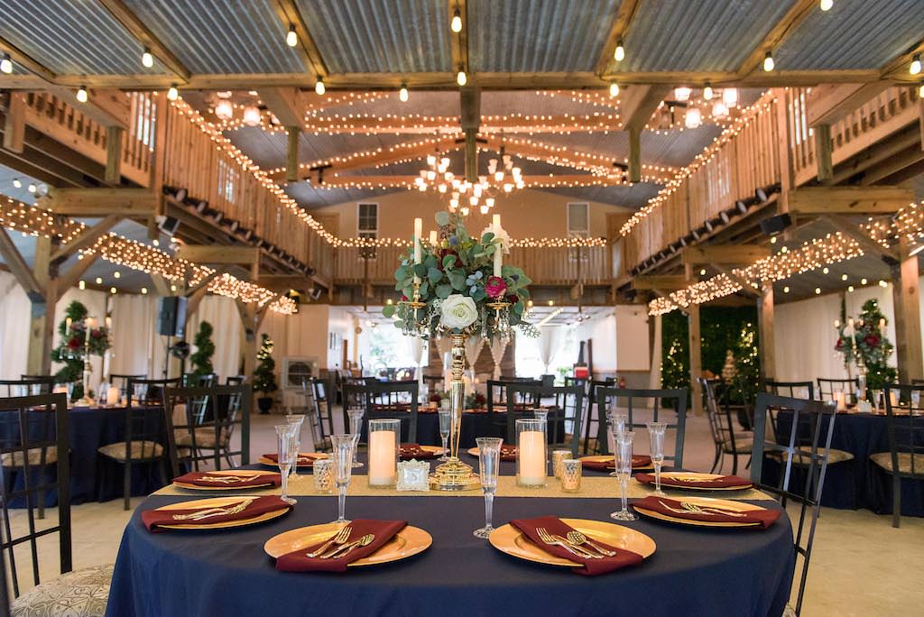 Rustic Wedding Reception Decor Round Tables With Navy Blue