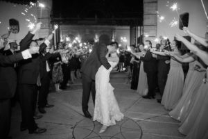 Black and White Bride and Groom Wedding Reception Sparkler Exit Wedding Portrait | Tampa Bay Wedding Planner NK Weddings