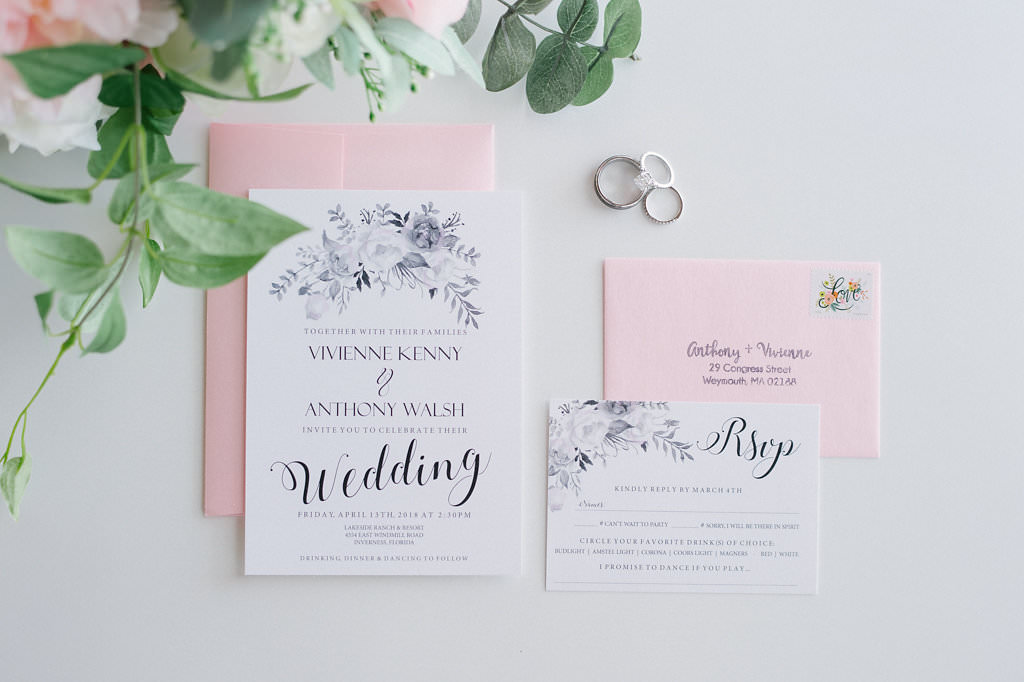 Blush Pink, White and Grey Floral Wedding Invitation Suite