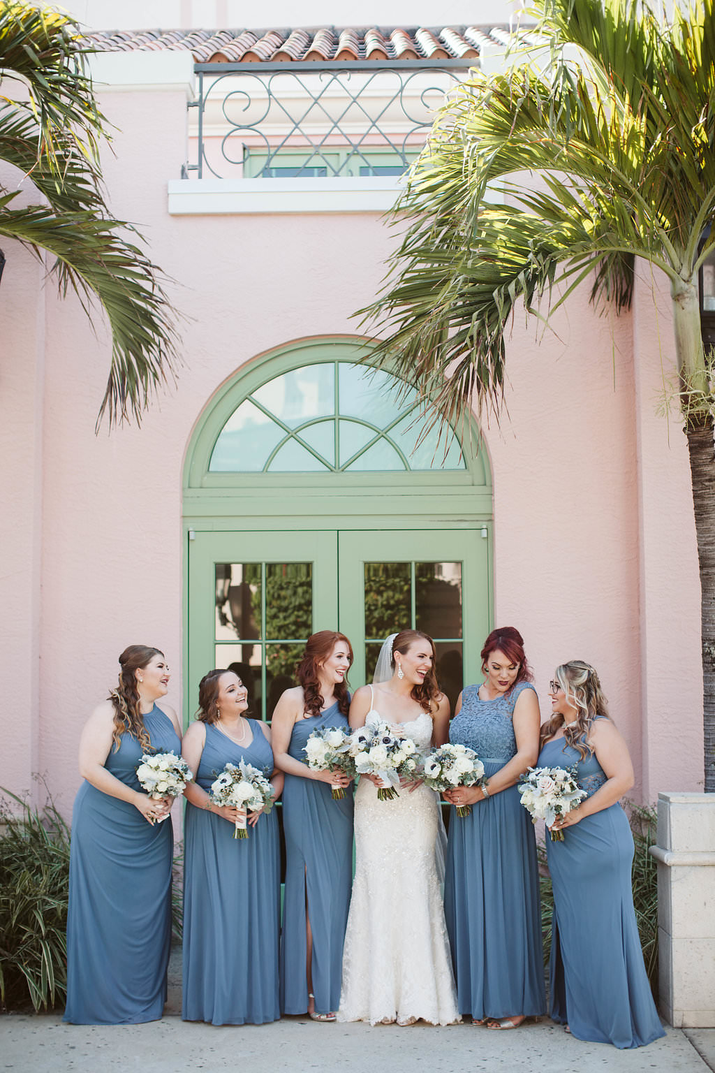 Mis-matched Bridesmaid long dusty blue dresses