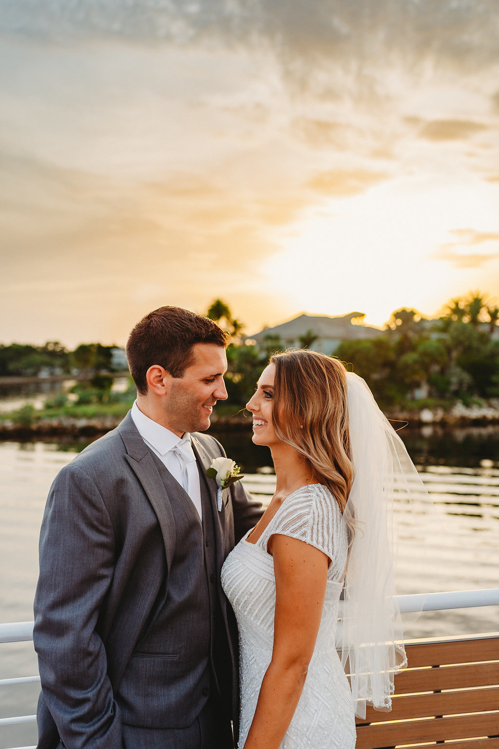 Florida Bride and Groom Sunset Wedding Portrait | Tampa Waterfront Wedding Venue Yacht Starship IV