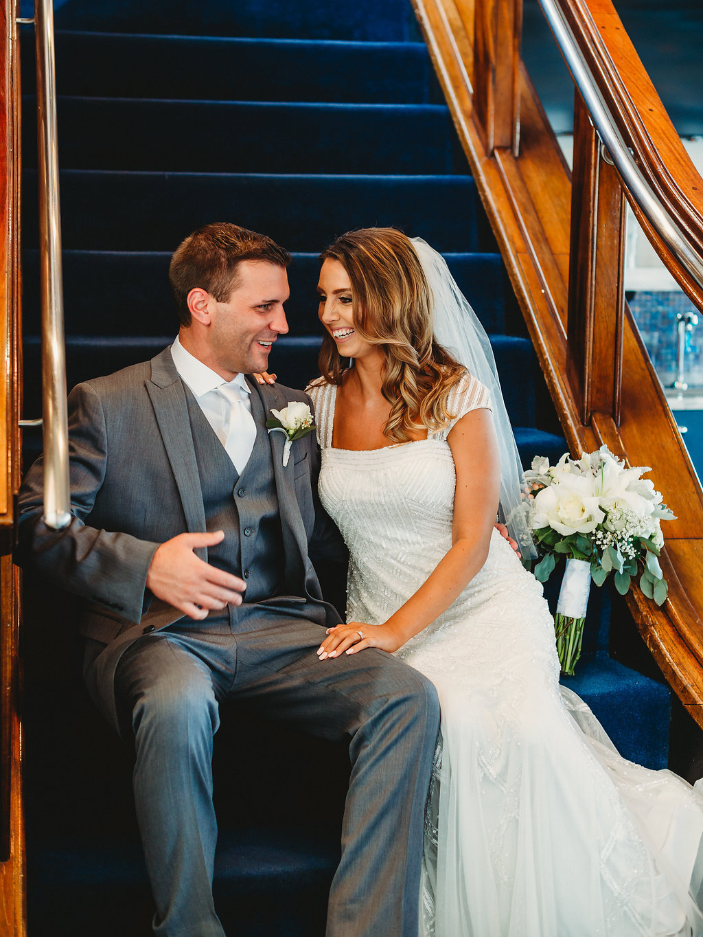 Florida Bride and Groom Wedding Portrait on Staircase | Tampa Waterfront Wedding Venue Yacht Starship IV