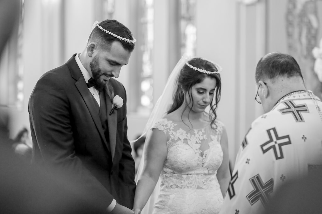 Bride and Groom Wedding Ceremony Portrait at Wedding Venue St. John Baptist Greek Orthodox Church | Tampa Bay Wedding Photographer Lifelong Photography Studio