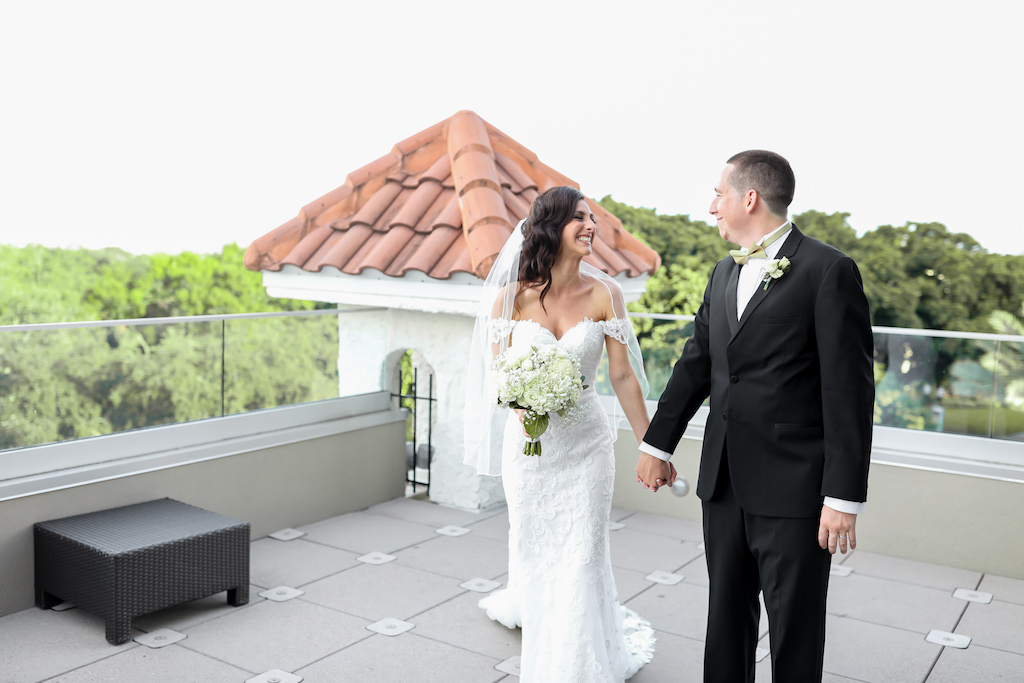 Florida Bride and Groom Rooftop Terrace Wedding Portrait | Tampa Bay Wedding Photographer Lifelong Photography Studio | Downtown St. Pete Wedding Venue The Birchwood