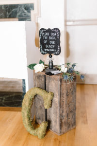 Vintage Inspired Wedding Reception Decor, Wooden Pallet Box with Chalkboard Sign | Tampa Bay Wedding Planner Love Lee Lane