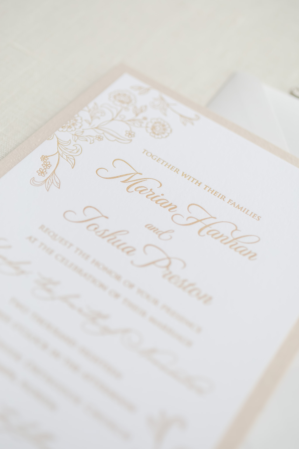 Tan, Brown, Nude and Ivory Classic Letterpress Wedding Invitation Suite with Floral Design | Tampa Bay Wedding Photographer Lifelong Photography Studio | Tampa Bay Stationery A&P Design Co