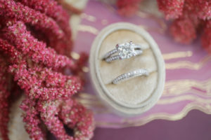 Round Diamond Engagement Ring and Diamond Wedding Ring in Velvet Cream Ring Box | Tampa Bay Wedding Photographer Lifelong Photography Studios