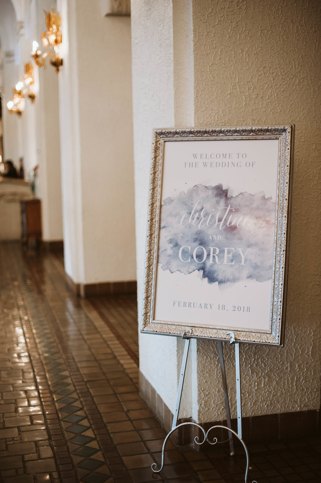 Blue watercolor wedding reception welcome sign | Tampa Bay custom stationery designer URBANcoast