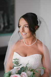 Florida Bride Wedding Portrait in Strapless Sweetheart Lace Wedding Dress | Tampa Bay Wedding Hair and Makeup Destiny and Light Hair and Makeup Group