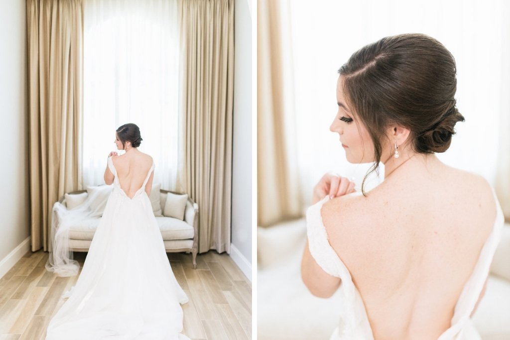Florida Bride Wedding Portrait in Tank Top Strap, Low Back Ball Gown Wedding Dress | Tampa Bay Hair and Makeup Artist Michele Renee the Studio | Church Harborside Chapel