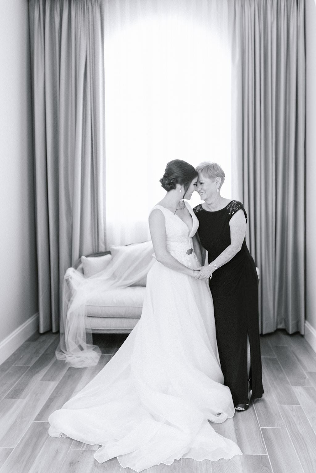 Florida Bride and Mother of the Bride Black and White Wedding Portrait
