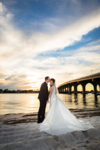 St. Petersburg Beachfront Bride and Groom Sunset Wedding Portrait