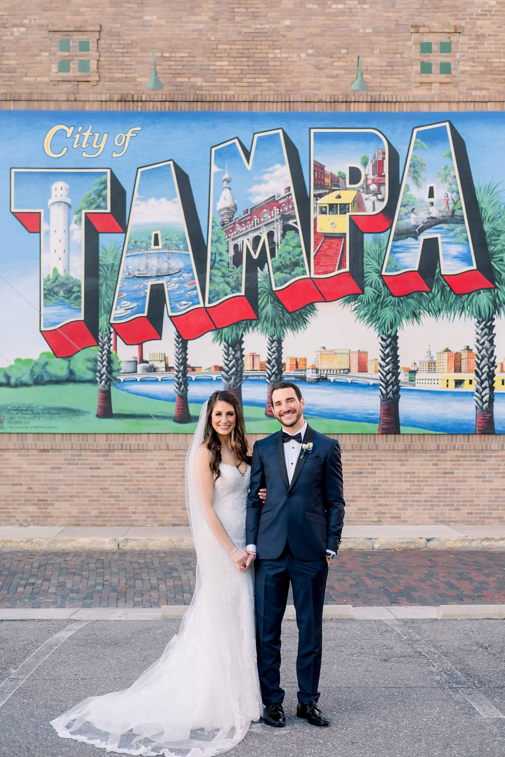 Bride and Groom Mural Art Wedding Portrait in Downtown Tampa