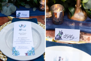 Wedding Reception Decor, Pale Blue Plate, Custom Dog Inspired Menu and Traditional Seating Card Tampa Bay Wedding Photographer Caroline and Evan Photography (20)