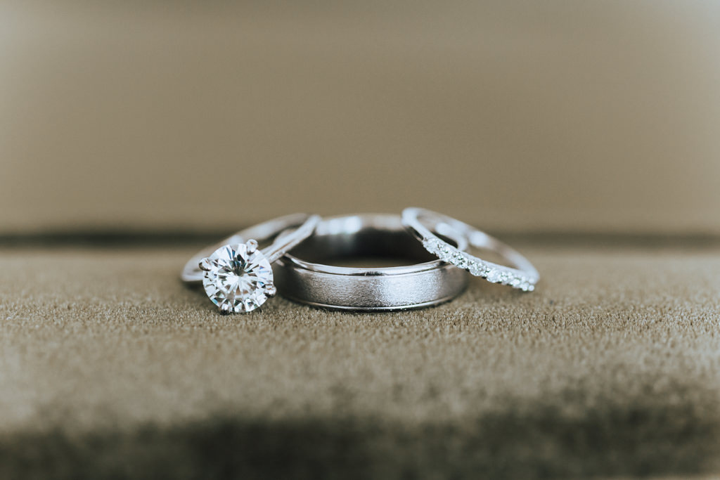 Round Diamond Engagement Ring, Silver/White Gold Groom Wedding Ring, Diamond Bride Wedding Ring