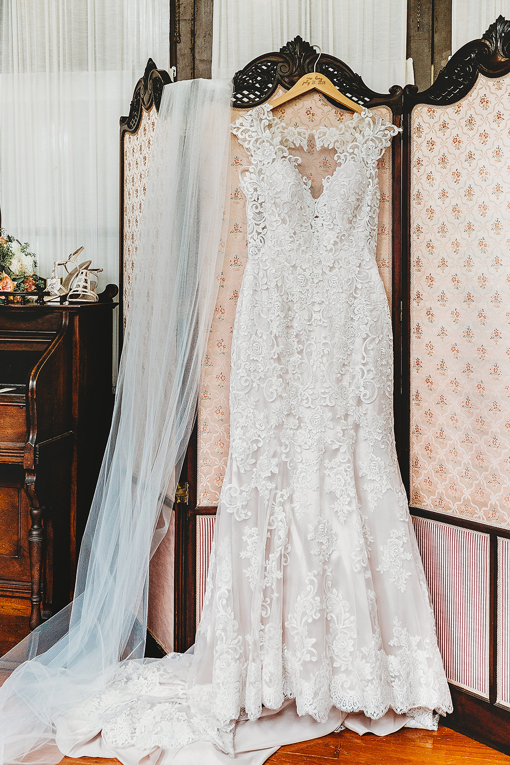 Lace V Neck Cap Sleeve Wedding Dress