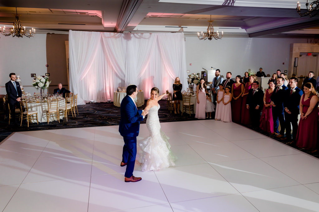 Tampa Bay Bride and Groom First Dance Wedding Reception Portrait | Downtown Hotel Ballroom Wedding Venue Tampa Marriott Water Street | Planner Special Moments Event Planning
