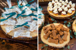 Bamboo Garden Wedding Reception Dessert Table, Rustic Wooden Serving Platters with Cupcakes and Dog Inspired Cookies | Tampa Bay Wedding Photographer Caroline and Evan Photography | Designer and Planner Southern Glam Weddings and Events | Wedding Cake Baker Artistic Whisk