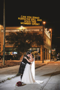 Florida Nighttime Bride and Groom Intimate Outdoor Downtown Tampa Wedding Portrait