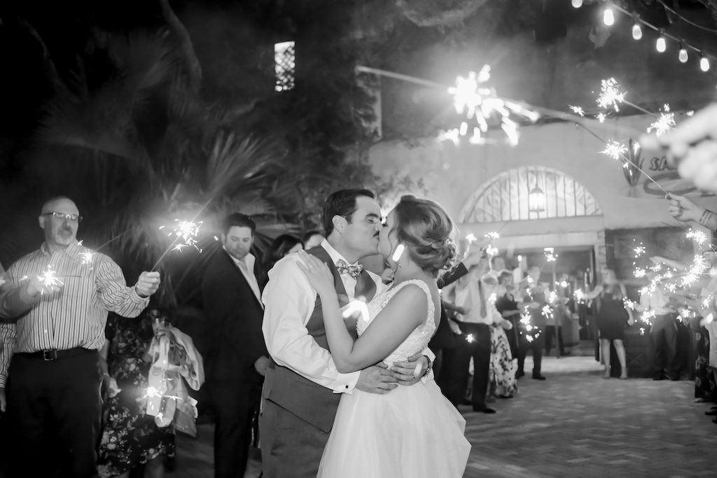 Black and White Bride and Groom Wedding Exit Sparkler Portrait | Tampa Bay Wedding Photographer Lifelong Photography Studio