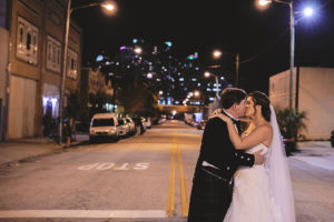 Florida Nighttime Bride and Groom Intimate Outdoor Downtown Tampa Wedding Portrait