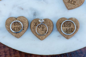 Custom Dog Biscuit Cookie Wedding Favors Diamond Engagement Ring, Bride and Groom Wedding Rings | Tampa Bay Wedding Photographer Caroline and Evan Photography | Designer and Planner Southern Glam Weddings and Events | Wedding Cake Baker Artistic Whisk