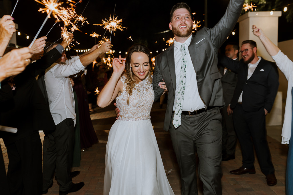 Tampa Bay Bride and Groom Sparkler Exit Wedding Portrait
