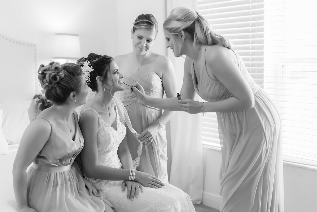Florida Bride Getting Ready Wedding Portrait with Bridesmaids | Tampa Bay Wedding Dress Shop Truly Forever Bridal