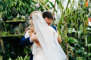 Florida Bride and Groom First Look Wedding Portrait in Garden | Sarasota Wedding Venue Marie Selby Botanical Gardens