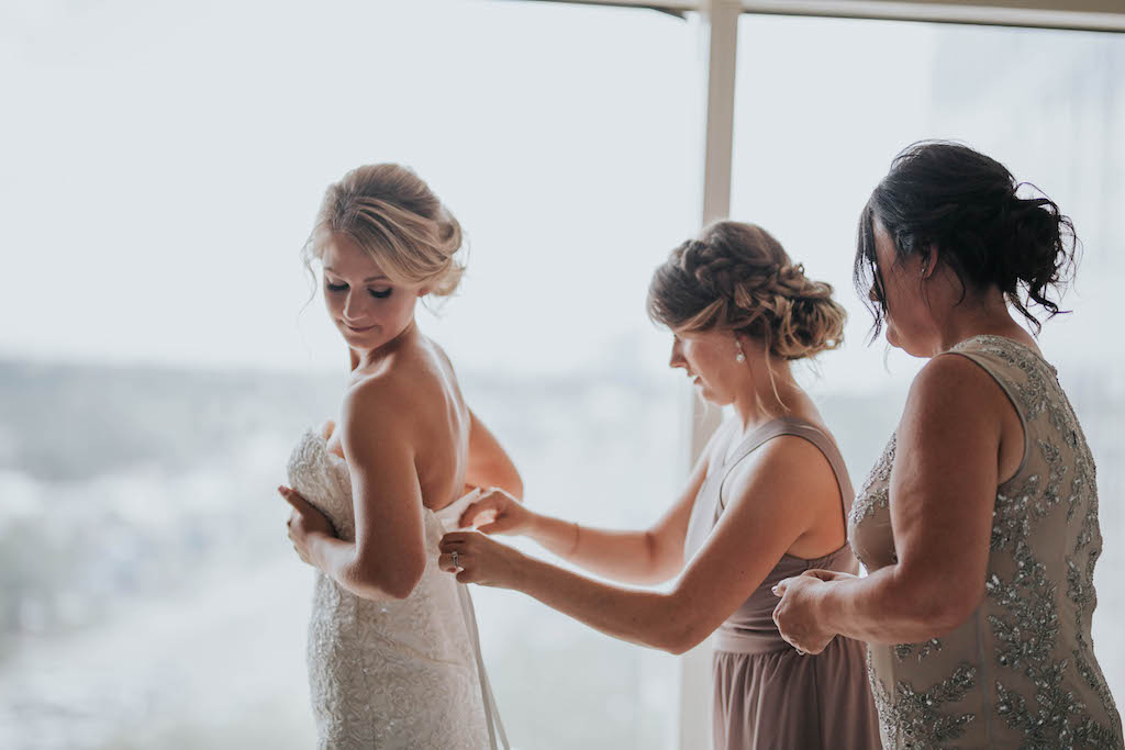 Tampa Bay Bride Getting Ready Wedding Portrait with Bridesmaid and Mother of the Bride