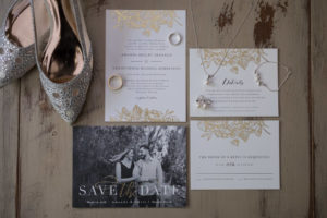 Modern Classic Gold Foil and White Wedding Invitation Suite, Wedding Portrait Save the Date