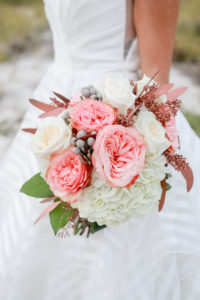 St. Pete Bride Wedding Portrait with White Hydrangea, Ivory and Pink Garden Roses and Berry Floral Bouquet | Tampa Bay Wedding Photographer Lifelong Photography Studios