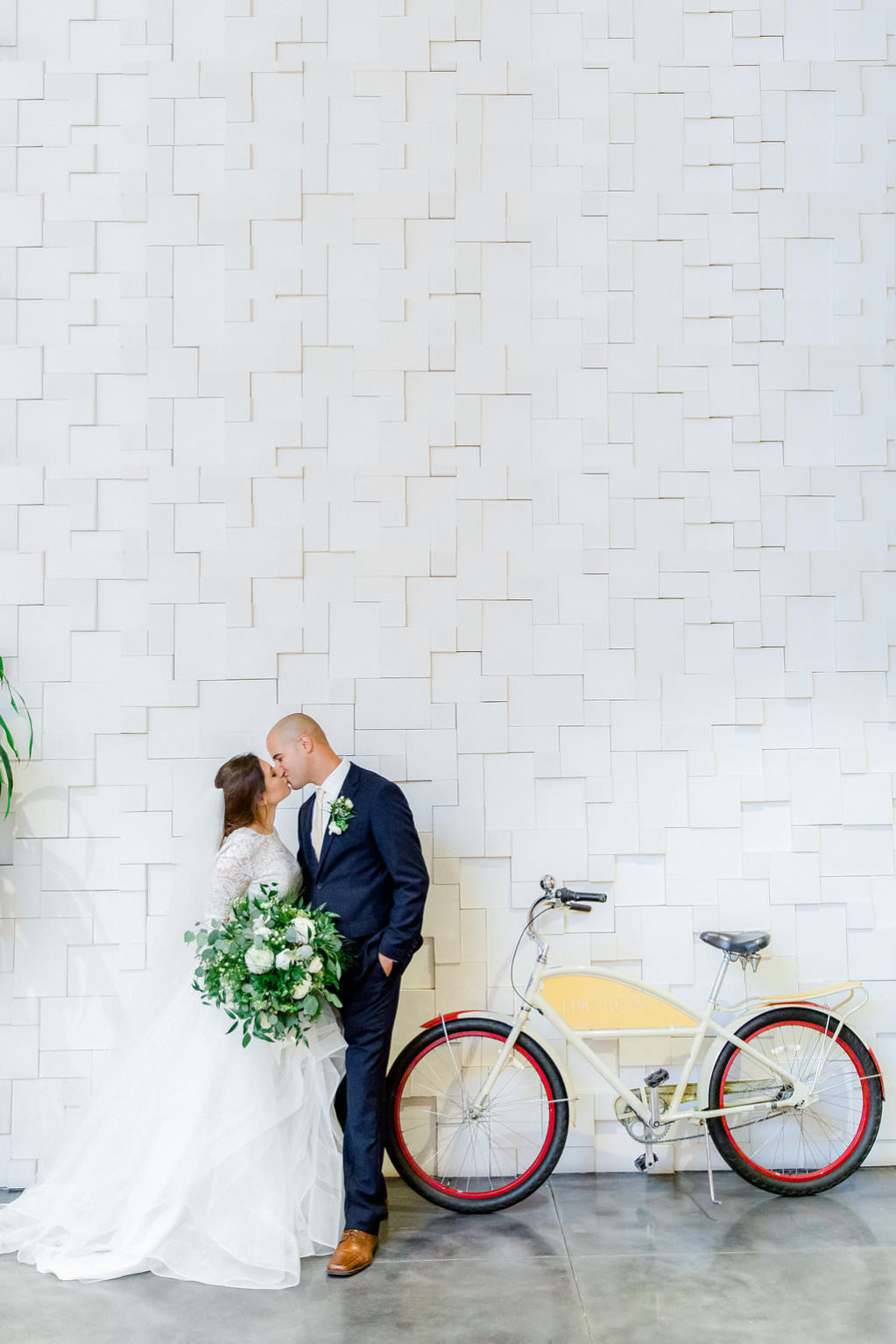Tampa Bay Bride and Groom Wedding Portrait with Bicycle | South Tampa Boutique Wedding Venue the Epicurean Hotel
