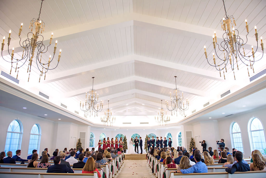 Florida Bride and Groom Exchanging Vows at Christmas Inspired Wedding Ceremony | Safety Harbor Wedding Ceremony Venue Harborside Chapel