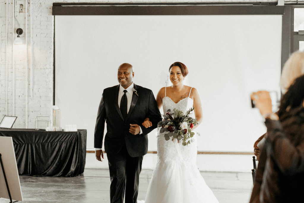 Florida Bride Walking Down the Aisle Wedding Portrait | Lakeland Industrial Modern Wedding Venue and Event Space Haus 820