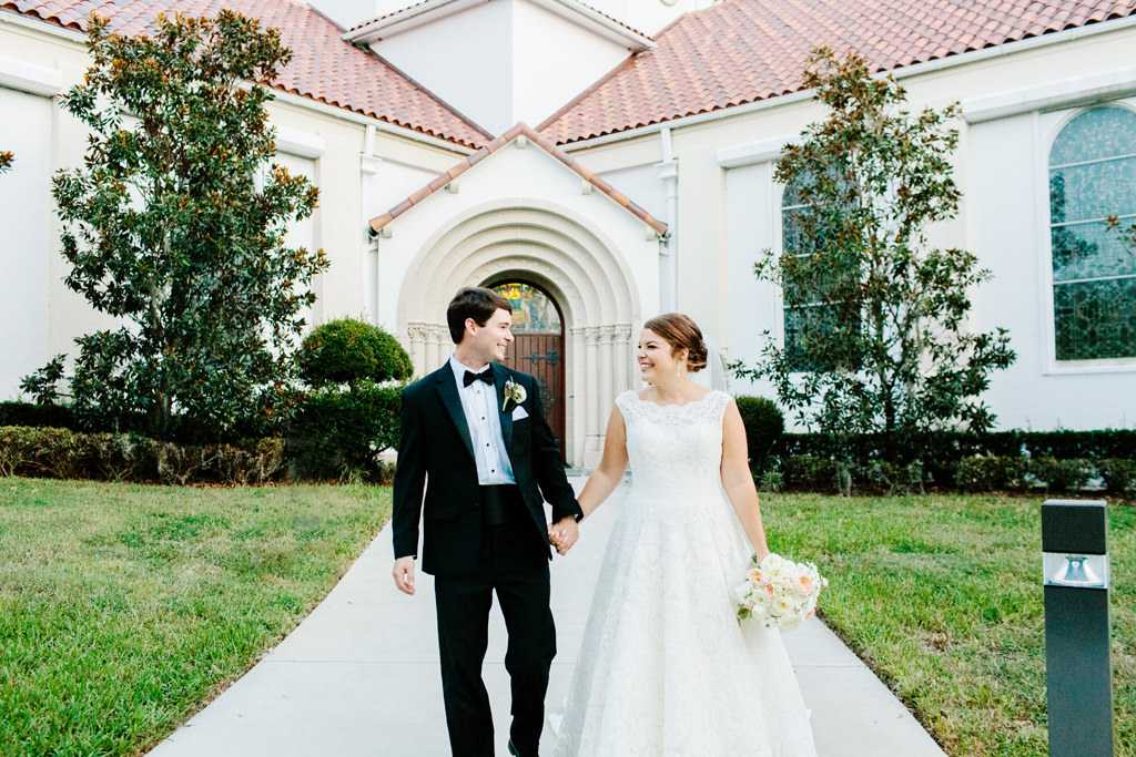 Florida Bride and Groom Outdoor Wedding Portrait | Clearwater, Florida Wedding Ceremony Venue St. Cecelia's Catholic Church