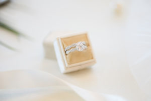 Round Diamond Engagement Ring and Diamond Bride Wedding Ring in Velvet Ring Box | St. Pete Wedding Photographer Lifelong Photography Studios
