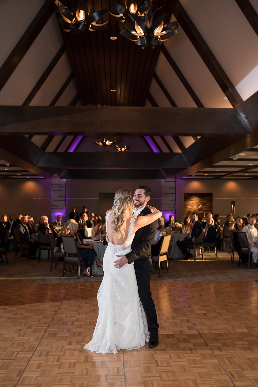 Tampa Bay Bride and Groom First Dance Wedding Reception Portrait | Sarasota Wedding Venue Marie Selby Botanical Gardens