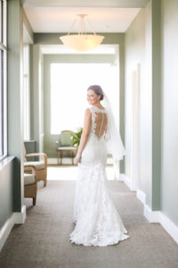 Tampa Bay Bride Wedding Portrait in Fitted Lace and Keyhole Illusion with Button Back Wedding Dress | Photographer LifeLong Photography Studios