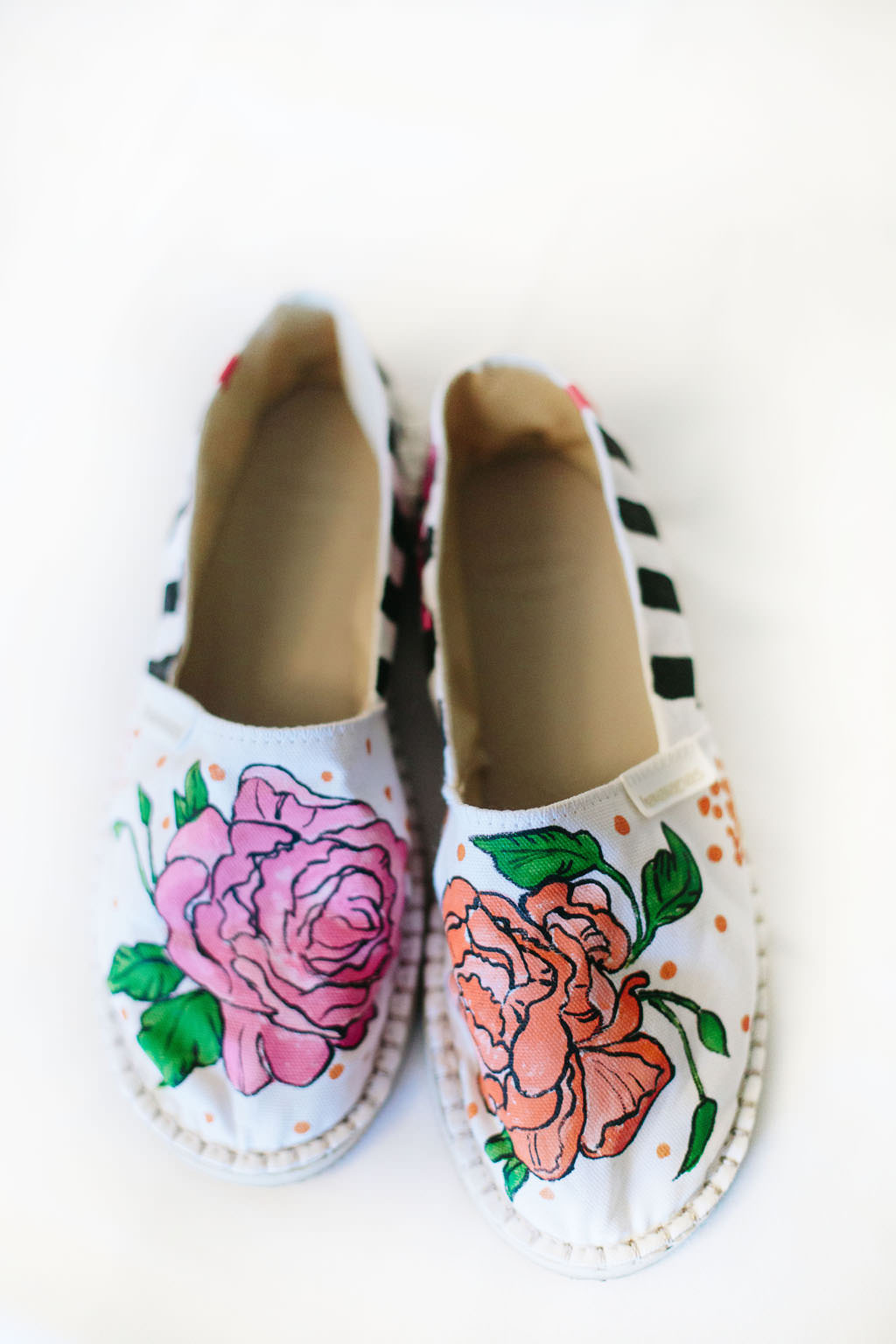 Custom DIY White and Flower Closed Toe Flat Wedding Shoes