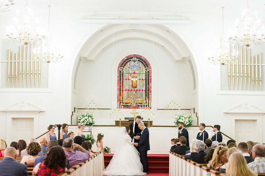 Florida Bride and Groom Traditional Church Wedding Ceremony Exchanging Vows | South Tampa Wedding Ceremony Venue Hyde Park Presbyterian Church
